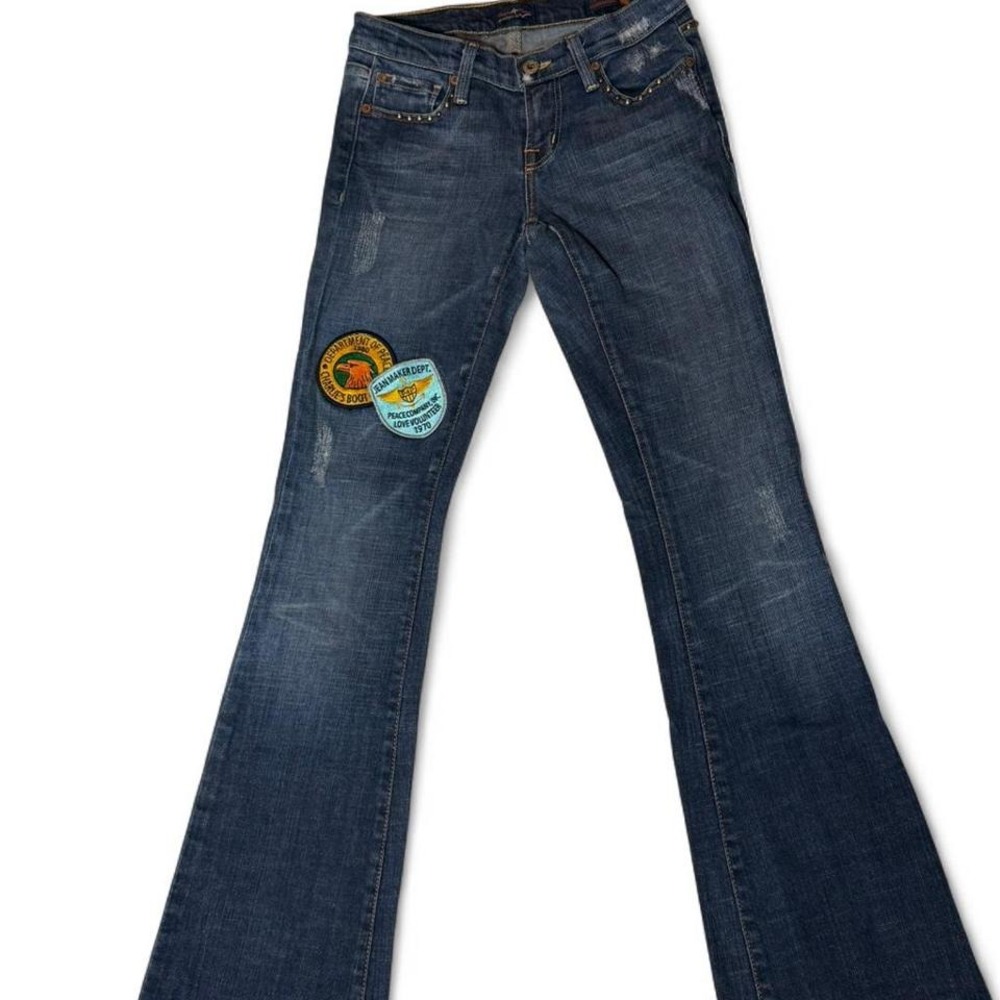 Peace &‎ Love Patchwork Bootcut Jeans Y2K Studded Flare Denim Size 26